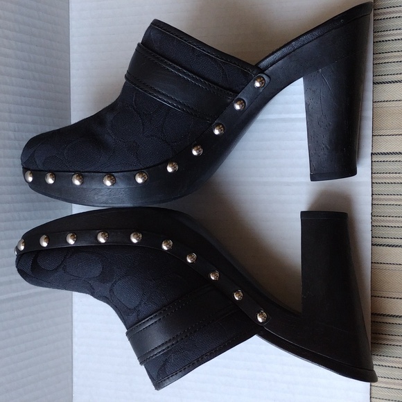Coach Black Fabric and Leather Mules with Chunky Heel 9.5 - Picture 5 of 12